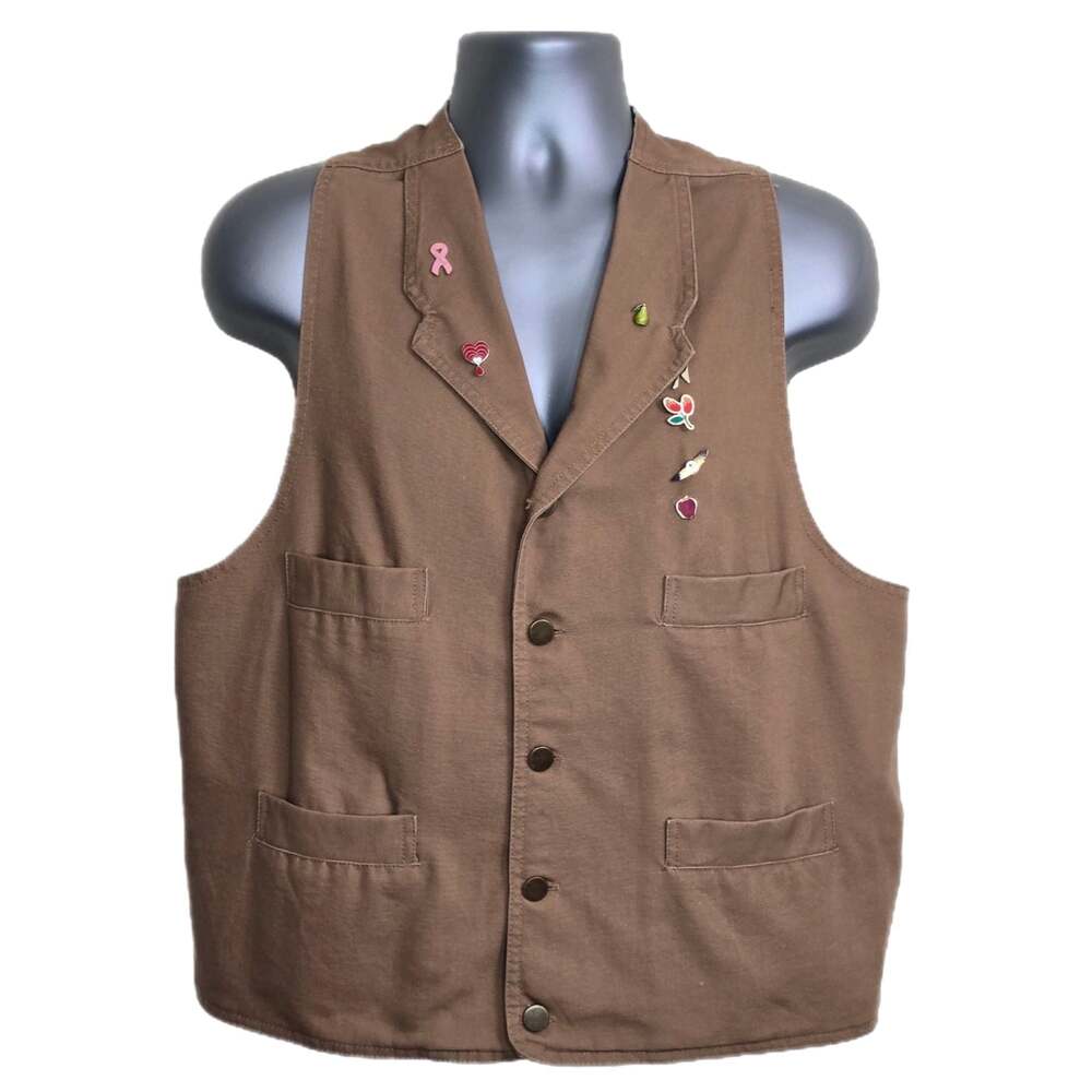Scully Since 1906 Brown Cotton Canvas Western Vest w/ Novelty Pins